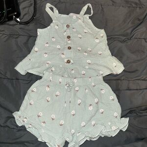 Sage Green Floral Button Tank & Ruffle Shorts